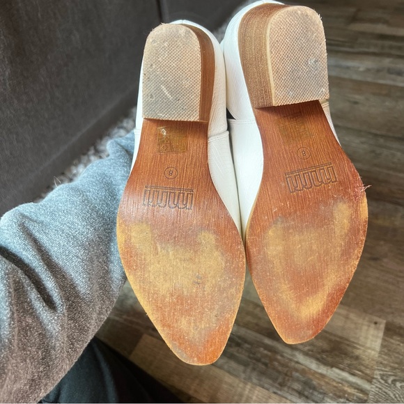 MM Pointed Toe Ankle Booties with Wooden Heel - White - Picture 10 of 12